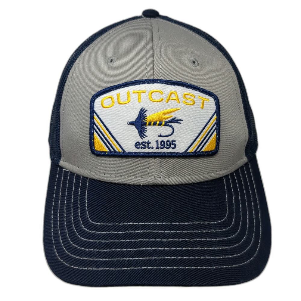 Otto Trucker Hat Blue Gray One Size Outcast Fishing Fly Mesh Patch Snapback